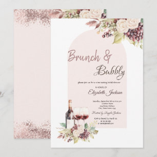 Convite Uvas Vinícolas Flores Boho Brunch & Espumante