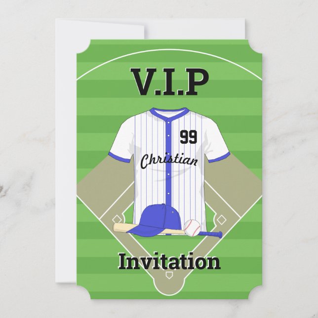 Convite V.I.P Baseball Azul de aniversário (Frente)
