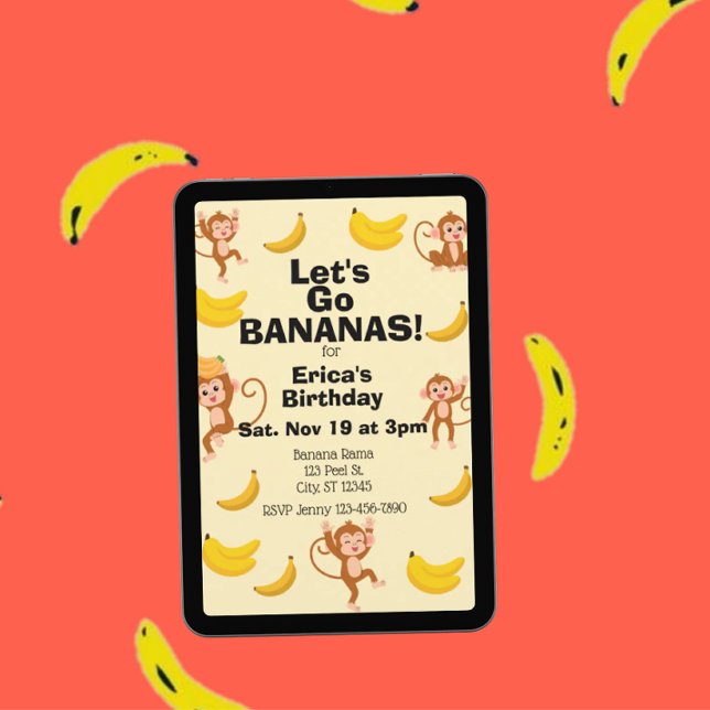 Convite Vá bananas, Aniversário do macaco amarelo (Criador carregado)