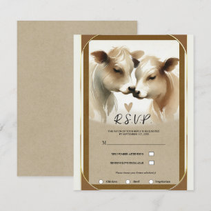 Convite Vaca Amor Marrom Creme País Casamento RSVP