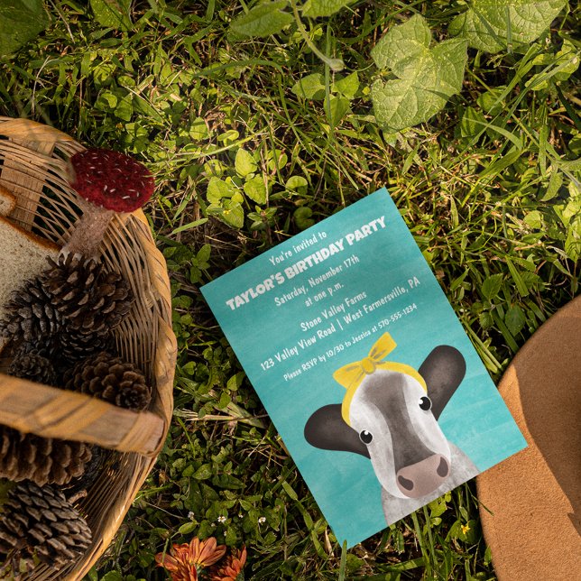 Convite Vaca branca com Arco qualquer Festa de aniversário (Criador carregado)