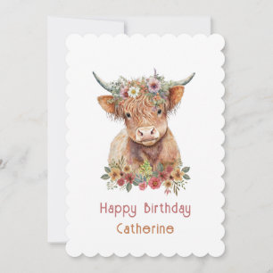 Convite Vaca Cura Cura Floral Nome de Nascimento Aquarela