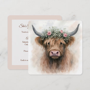 Convite Vaca das Terras Altas Boho em Aquarela Com Adorno