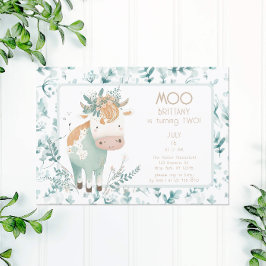 Convite Vaca das Terras Altas Boho Segundo Aniversário