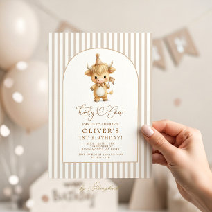 Convite Vaca das Terras Altas Primeiro Aniversário Neutro