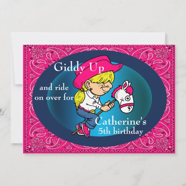Convite Vaca De Cartoon Do Partido Ocidental No Cavalo Sti (Frente)