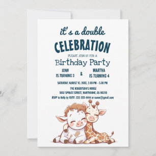 Convite Vaca e girafa de bebê, bonitinha, Festa de anivers
