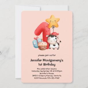 Convite Vaca Feliz e Fofa de 1º Aniversário