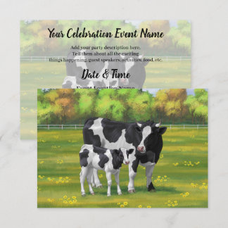 Convite Vaca Holstein e Vitelo Fresco na Pastagem de Verão