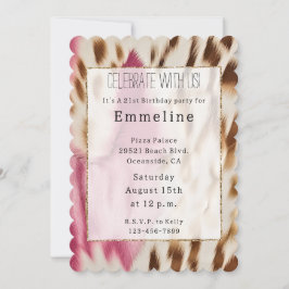 Convite Vaca Ocidental Cor-de-rosa Dourada branca