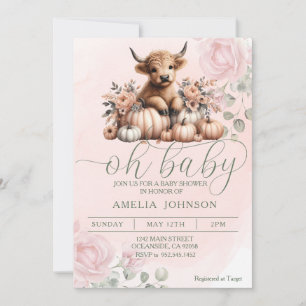 Convite Vaca plana, cor-de-rosa,