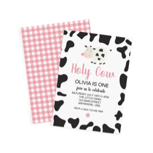 Convite Vaca Sagrada Sou Um Aniversário de Daisy Gingham R