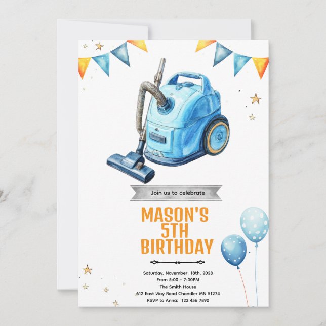 Convite Vacuum cleaning Birthday party Invitation (Frente)