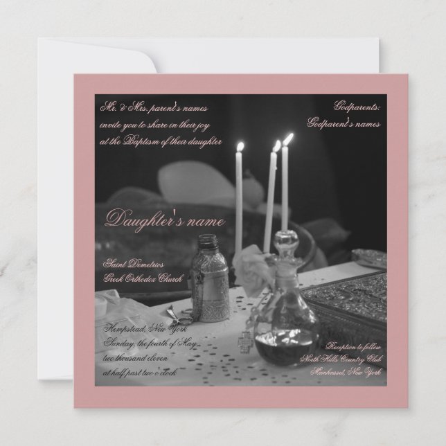 Convite Vaftisi Rosa (Frente)