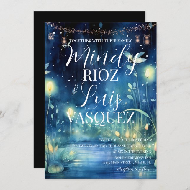 Convite Vagalumes bonitos String Luzes de Casamento Convit (Frente/Verso)