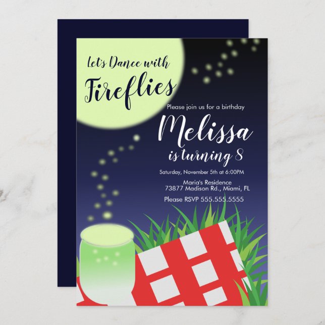 Convite Vagalumes Luzes embaçadas ao ar livre Picnic de ac (Frente/Verso)