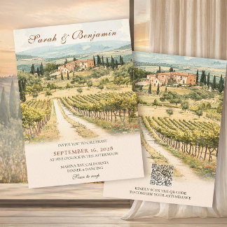 Convite Val d'Orcia Watercolor Wedding Stationery Suite