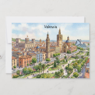 Convite Valência Espanha Aquarela Vista da Cidade Viagem R
