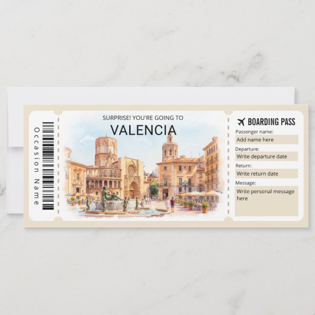 Convite Valencia Spain Trip Boarding Pass Ticket (Frente)