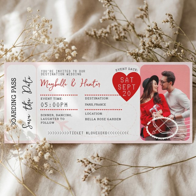 Convite Valentine Airplane Boarding Pass Save The Date (Valentine Airplane Boarding Pass Save The Date Invitation)