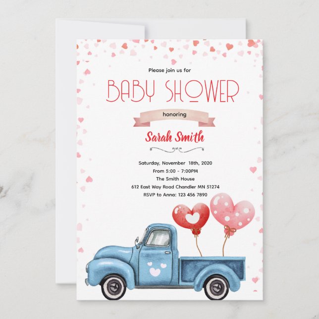 Convite Valentine Baby Shower Invitation (Frente)