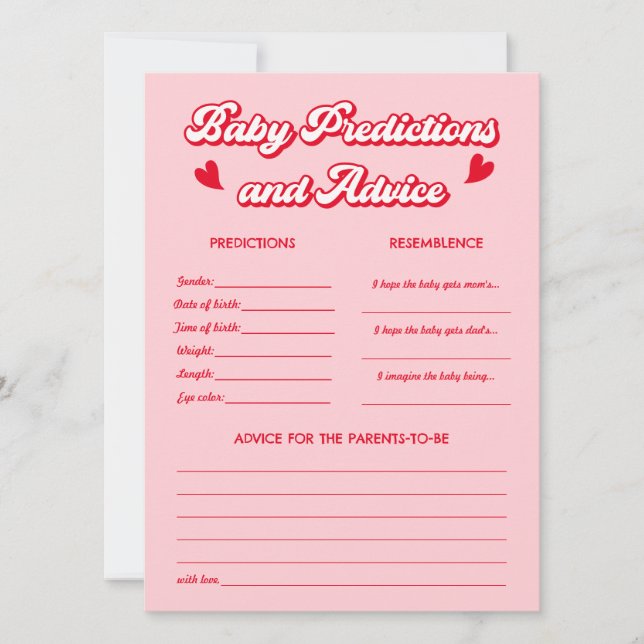 Convite Valentine Baby Shower Predictions Game Card (Frente)