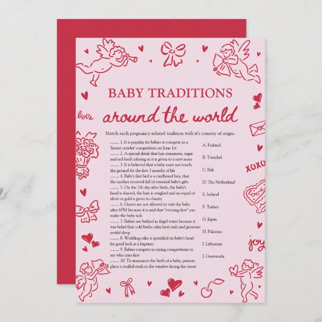 Convite Valentine Baby Traditions Around The World Game (Frente/Verso)