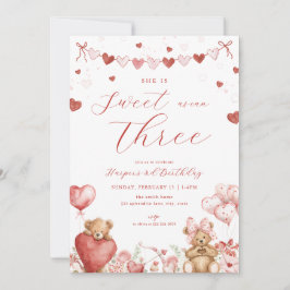 Convite Valentine Bear Hearts Sweet Third Birthday Invite
