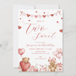 Convite Valentine Bear Two Sweet Second Birthday Invite