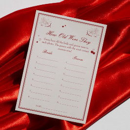 Convite Valentine Bridal Shower Age Guessing Game Card