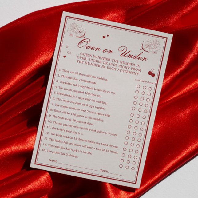 Convite Valentine Bridal Shower Over or Under Game Card (Criador carregado)