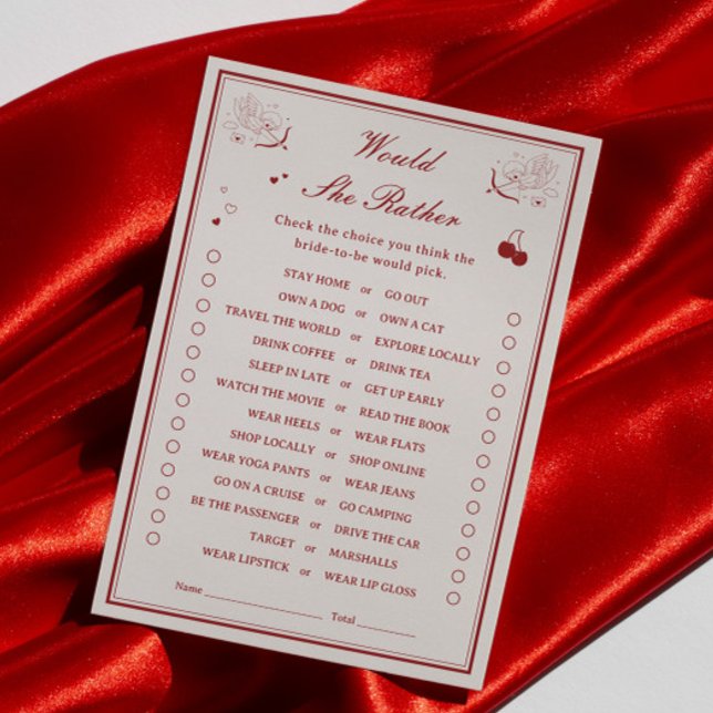Convite Valentine Bridal Shower Would She Rather Game Card (Criador carregado)