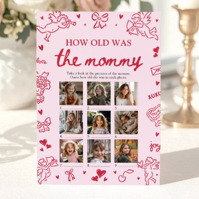 Convite Valentine Desenhado à Mão Quantos Anos Tinha a Mam (Valentine Hand Drawn How Old Was The Mommy Game)