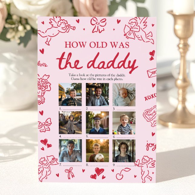 Convite Valentine Desenhado à Mão Quantos Anos Tinha o Pap (Valentine Hand Drawn How Old Was The Daddy Game)