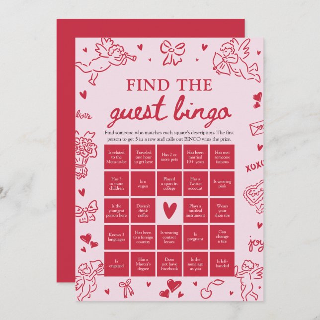 Convite Valentine Find the Guest Bingo Baby Shower Game (Frente/Verso)