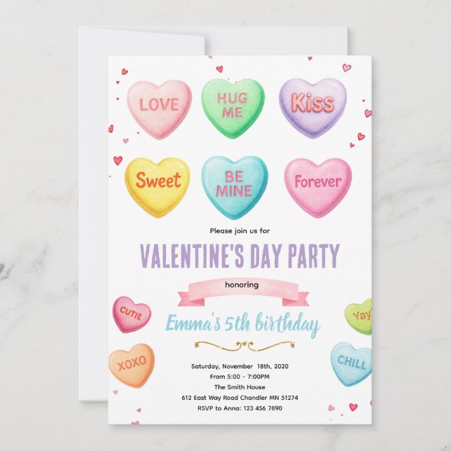 Convite Valentine heart candy party invitation (Frente)