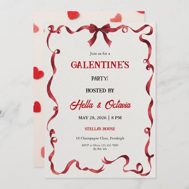 Convite Valentine Party Invitation Printable (Frente/Verso)
