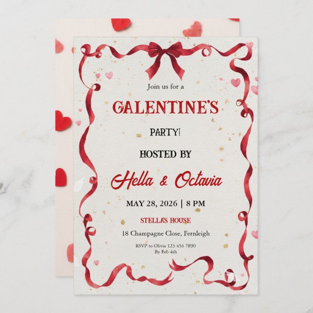Convite Valentine Party Invitation Printable (Frente/Verso)