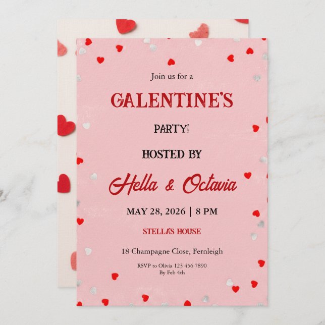 Convite Valentine Party Invitation Printable Template (Frente/Verso)