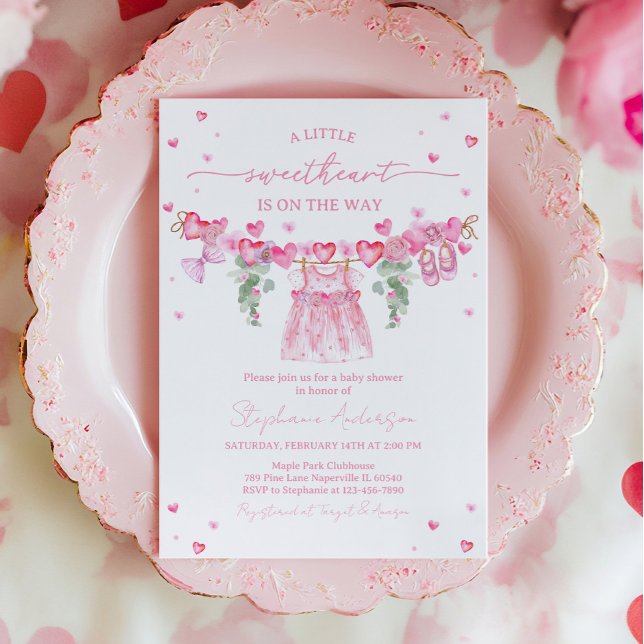 Convite Valentine’s Baby Shower Invitation, Pink Heart (Criador carregado)