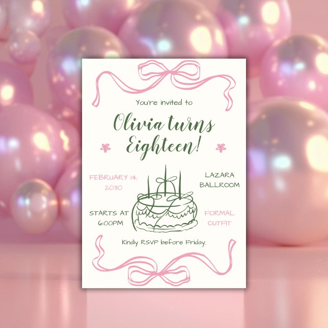 Convite Valentine’s Day Pink Bow 18th Birthday Party (Criador carregado)