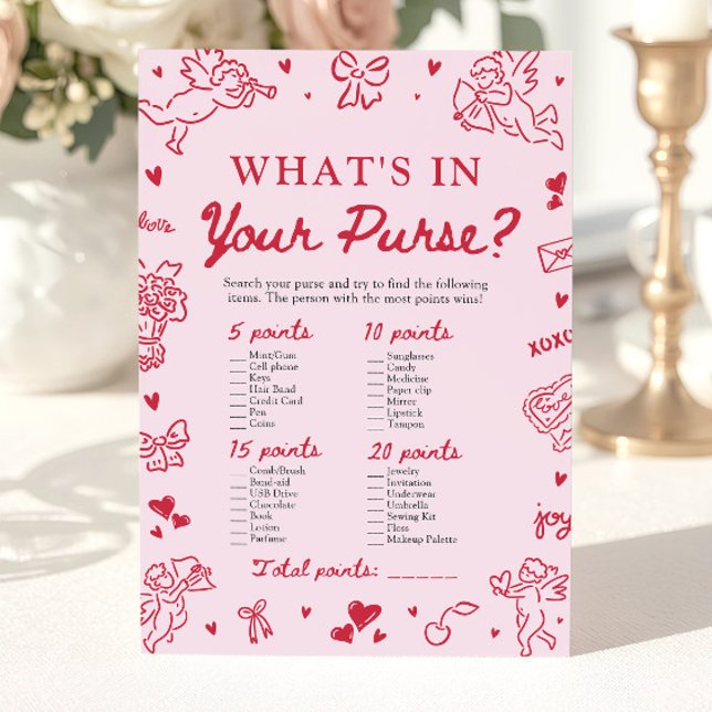 Convite Valentine What's In Your Purse Baby Shower Game (Valentine What's In Your Purse Baby Shower Game)