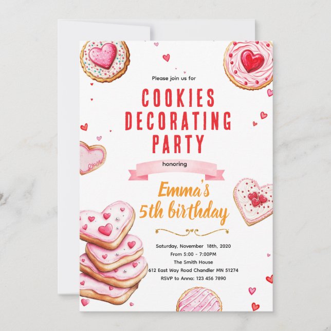 Convite Valentine's Cookie Decorating invite (Frente)