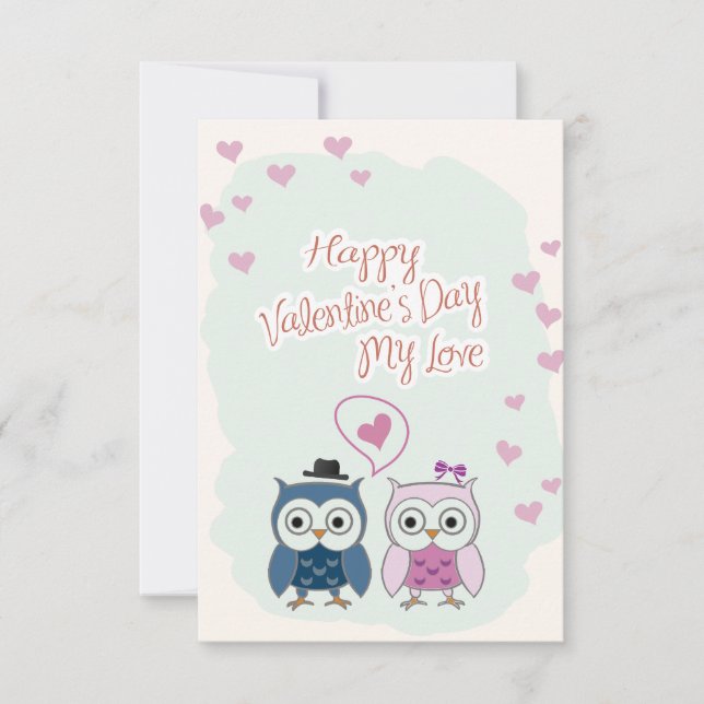 Convite Valentine's Day Card Cute Owns Couple (Frente)