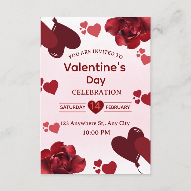 Convite Valentine's Day Invitation Card (Frente)