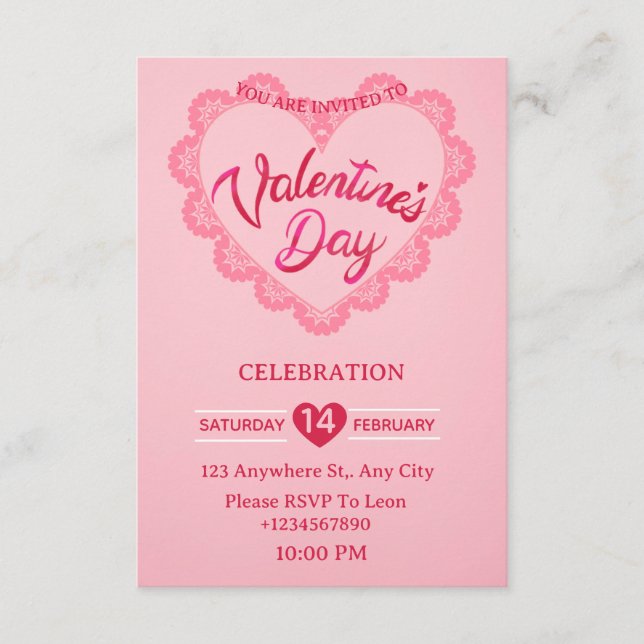 Convite Valentine's Day Invitation Card (Frente)