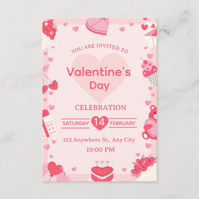 Convite Valentine's Day Invitation Card (Frente)