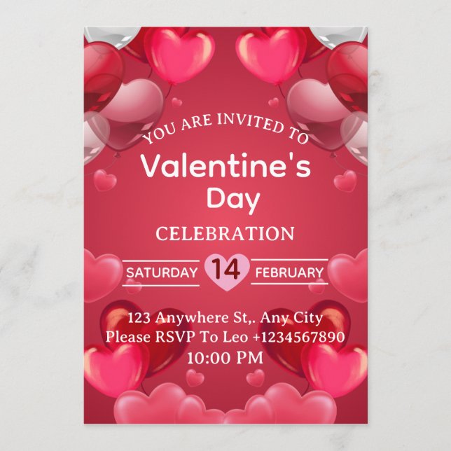 Convite Valentine's Day Invitation Card (Frente)