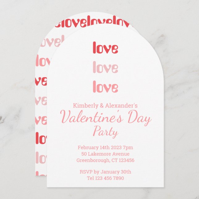 Convite Valentine's Day Party Pink and Red typography (Frente/Verso)