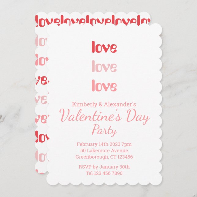 Convite Valentine's Day Party Pink and Red typography (Frente/Verso)